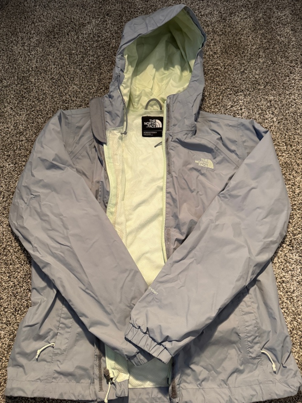 The North Face Light Gray Hooded Jacket with Pale Lime Lining in